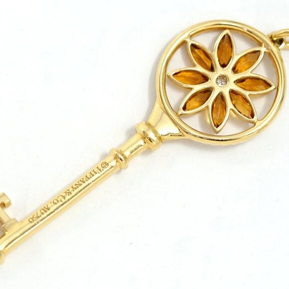 Tiffany & Co. Citrine Diamond Daisy Flowe Pendant Top Charm 18K Gold Auth w/Box - Picture 3 of 5